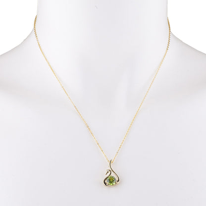 14Kt Yellow Gold Plated Peridot & Diamond Swan Pendant