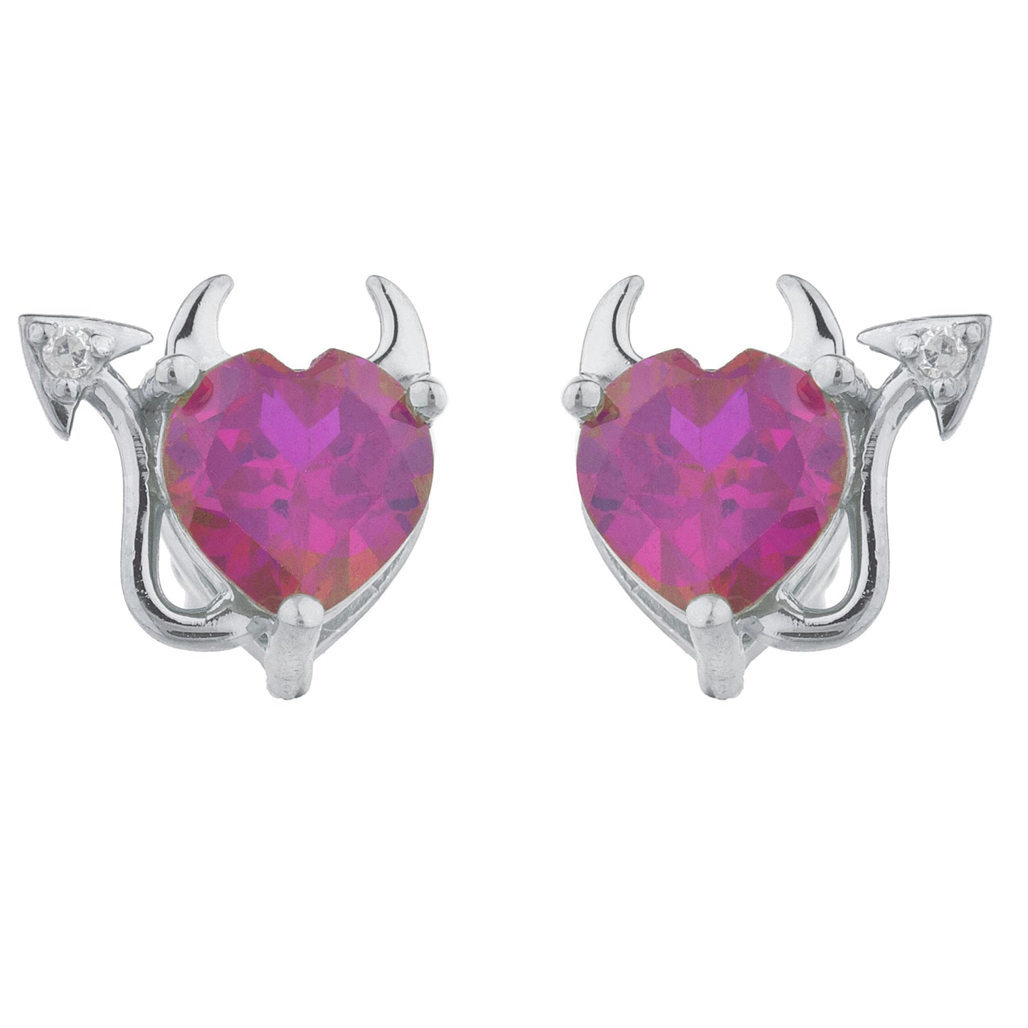 2 Ct Created Ruby & Diamond Devil Heart Stud Earrings 14Kt White Gold