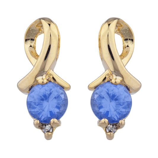 14Kt Gold Tanzanite & Diamond Round Design Stud Earrings