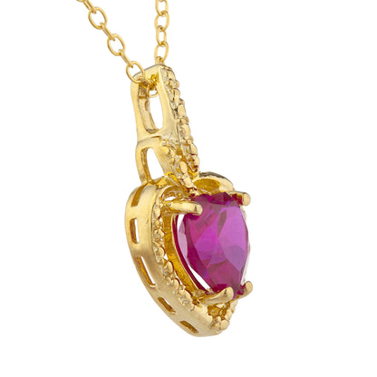 14Kt Gold Created Ruby Heart Design Pendant Necklace