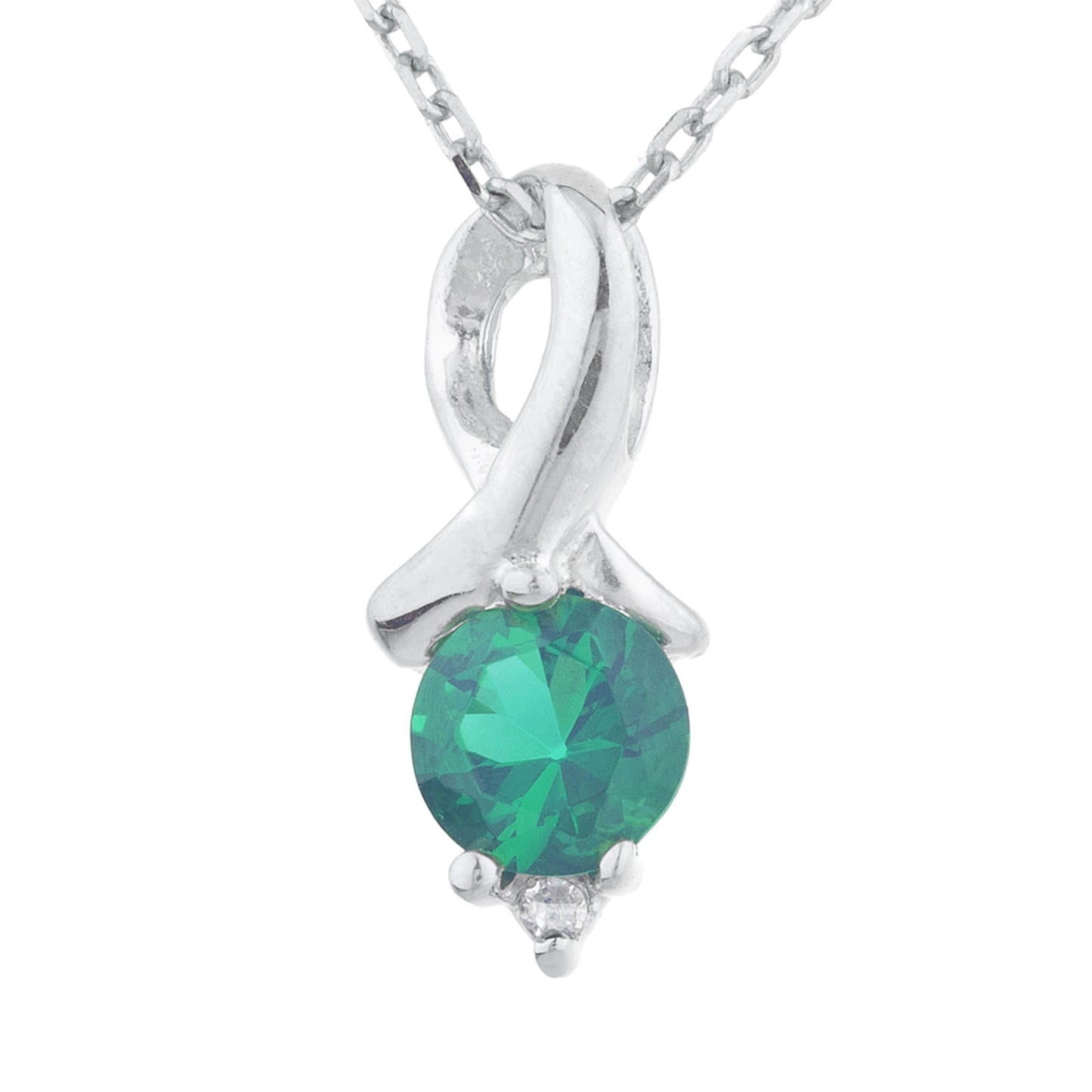 0.50 Ct Emerald & Diamond Round Design Pendant .925 Sterling Silver