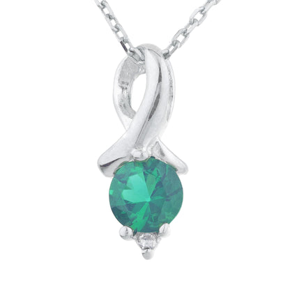 0.50 Ct Emerald & Diamond Round Design Pendant .925 Sterling Silver