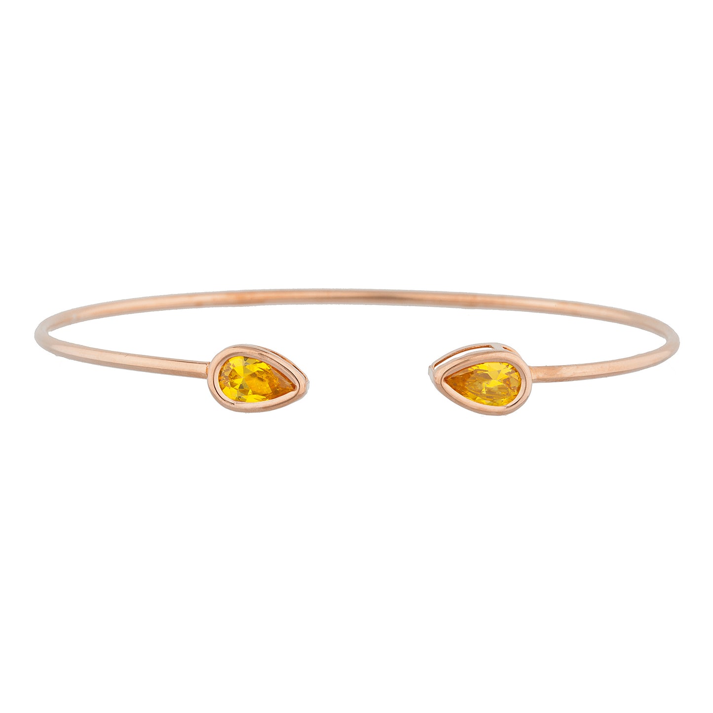 14Kt Rose Gold Plated Yellow Citrine Pear Bezel Bangle Bracelet