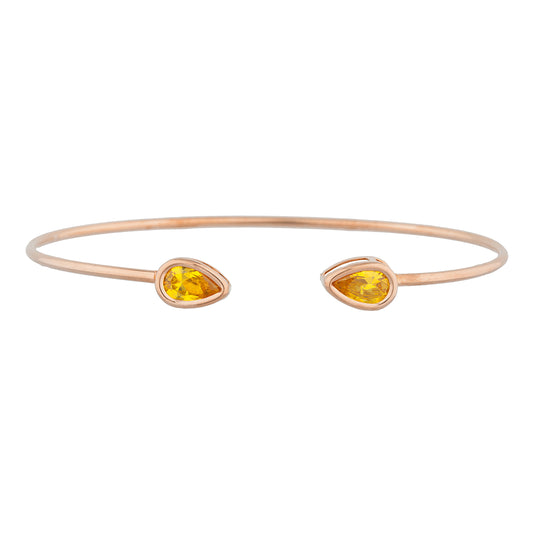 14Kt Rose Gold Plated Yellow Citrine Pear Bezel Bangle Bracelet