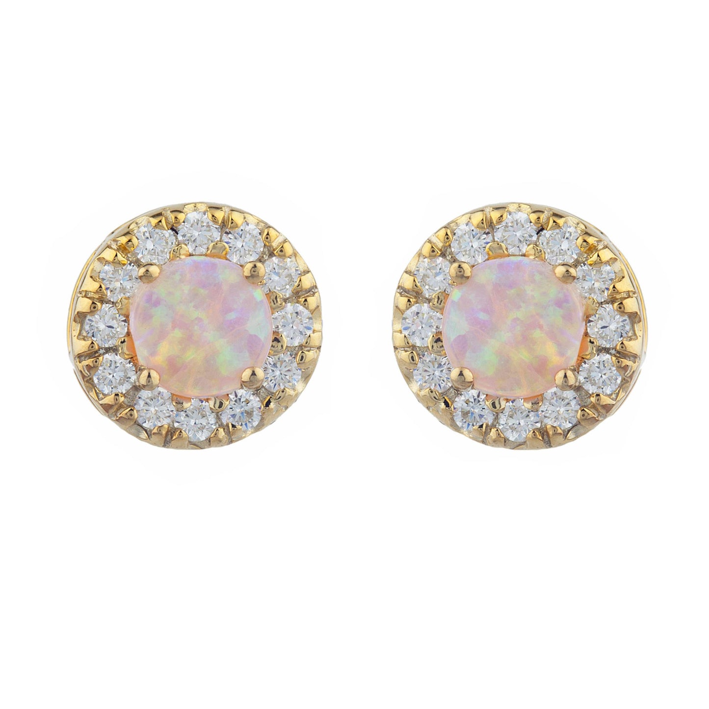 14Kt Gold Pink Opal Halo Design Stud Earrings