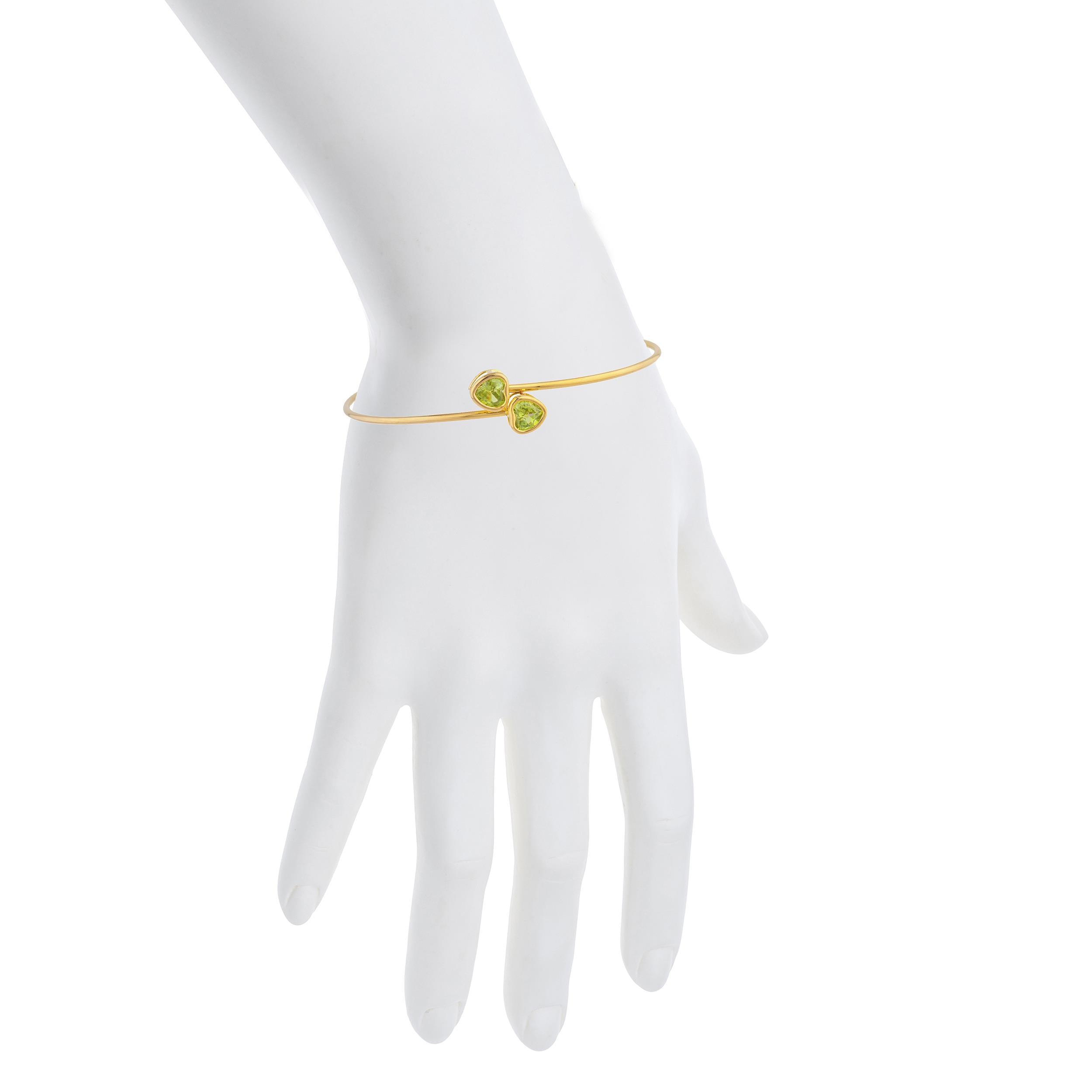 14Kt Gold Peridot Heart Bezel Bangle Bracelet