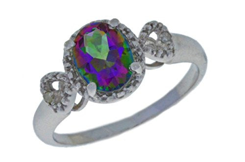 2 Ct Genuine Mystic Topaz & Diamond Oval Heart Ring .925 Sterling Silver Rhodium Finish