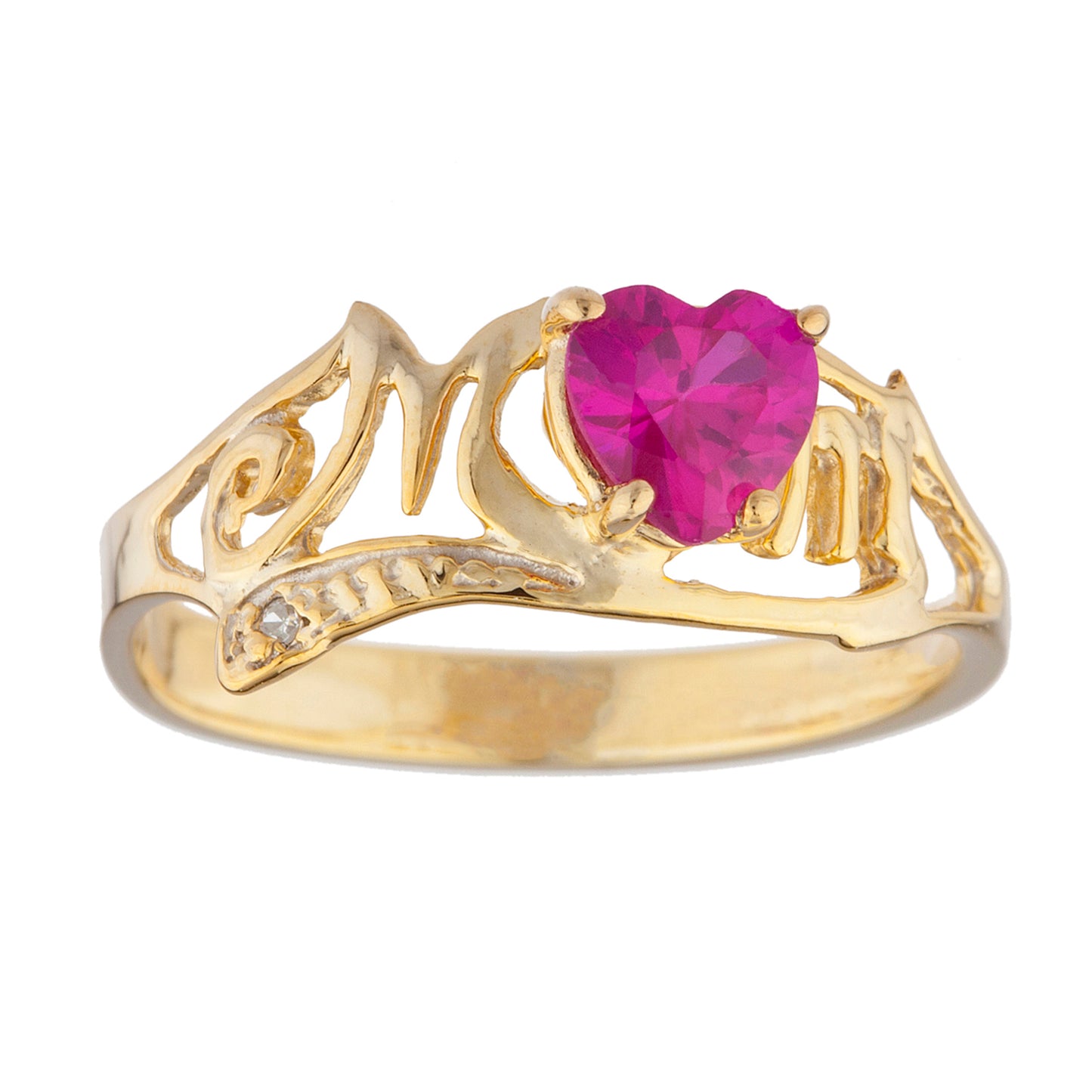 14Kt Gold Created Ruby & Diamond Heart Mom Ring