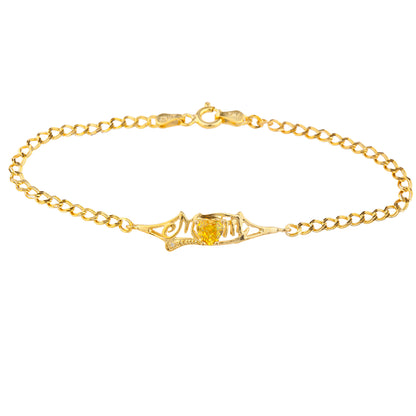 Yellow Citrine & Diamond Heart Mom Bracelet 14Kt Yellow Gold Plated Over .925 Sterling Silver