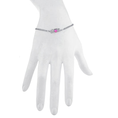 Pink Sapphire & Diamond Heart Mom Bracelet .925 Sterling Silver