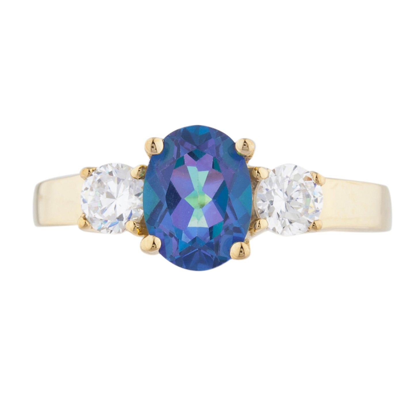 14Kt Gold 2 Ct Natural Blue Mystic Topaz & Zirconia Oval Ring