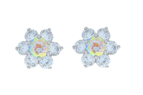 3 Ct Genuine Mercury Mist Mystic Topaz & White Topaz Stud Earrings .925 Sterling Silver