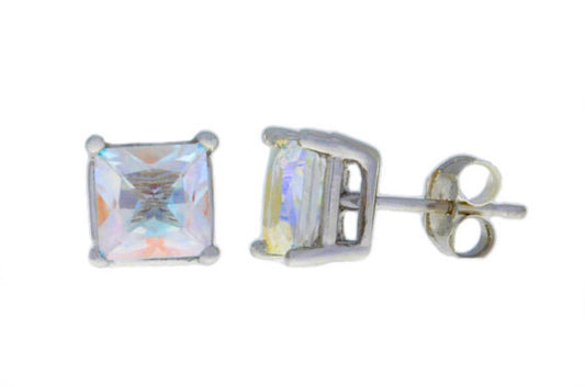 14Kt White Gold Mercury Mist Mystic Topaz Princess Cut Stud Earrings