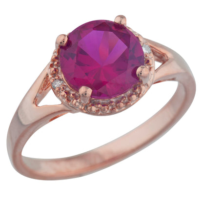 14Kt Gold 2 Ct Created Ruby & Diamond Halo Design Round Ring