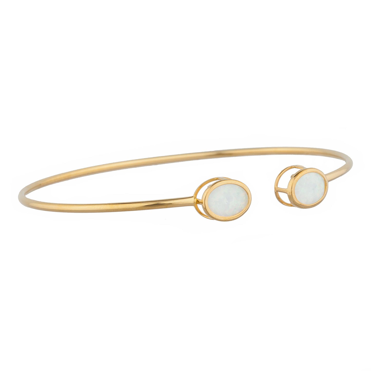 14Kt Gold Genuine Opal Oval Bezel Bangle Bracelet