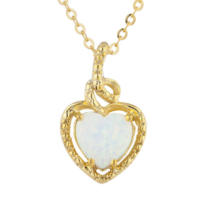 14Kt Yellow Gold Plated Opal Heart Design Pendant