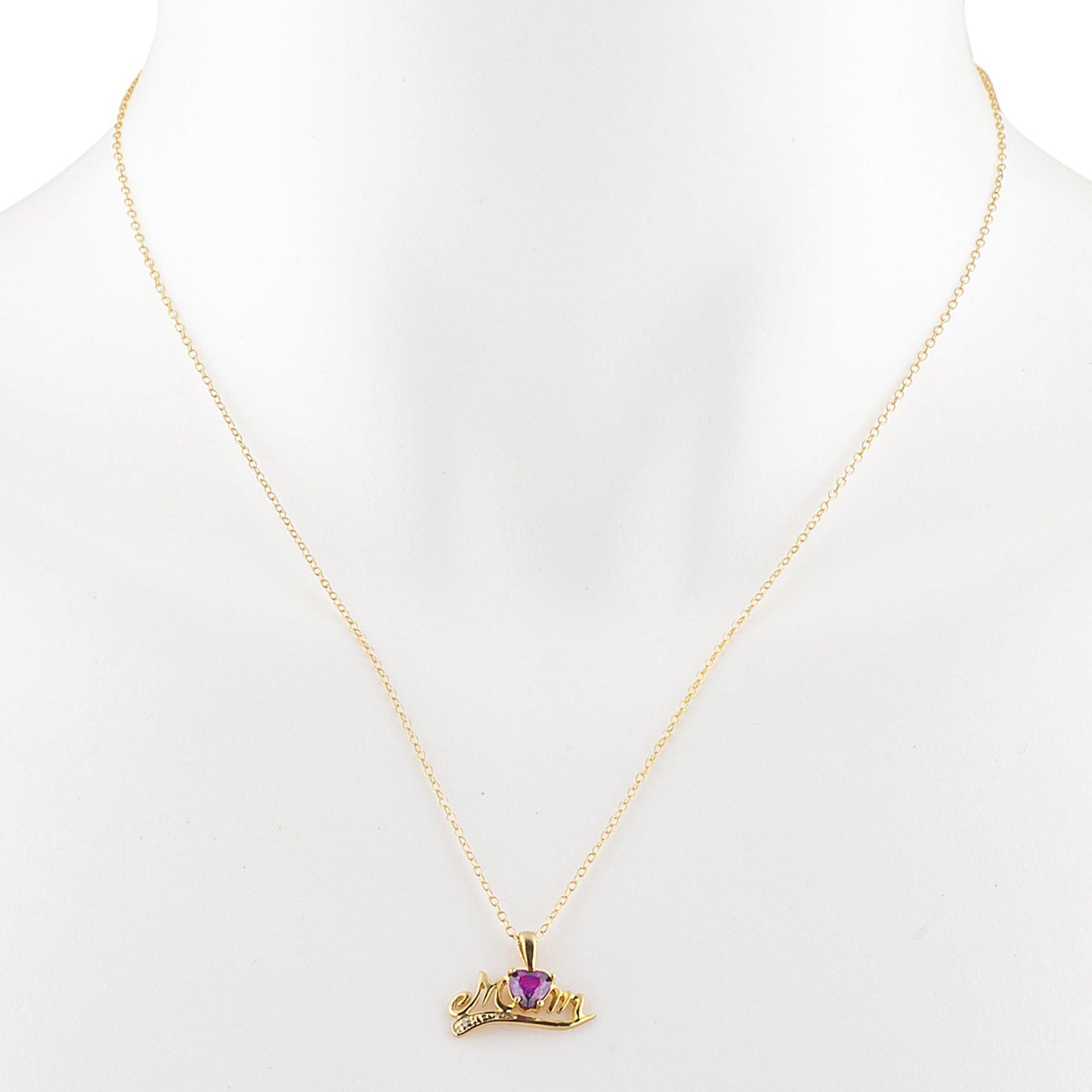 14Kt Gold Created Ruby & Diamond Heart Mom Pendant Necklace