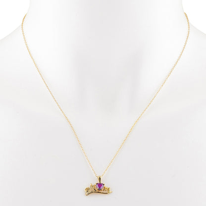 14Kt Gold Created Ruby & Diamond Heart Mom Pendant Necklace