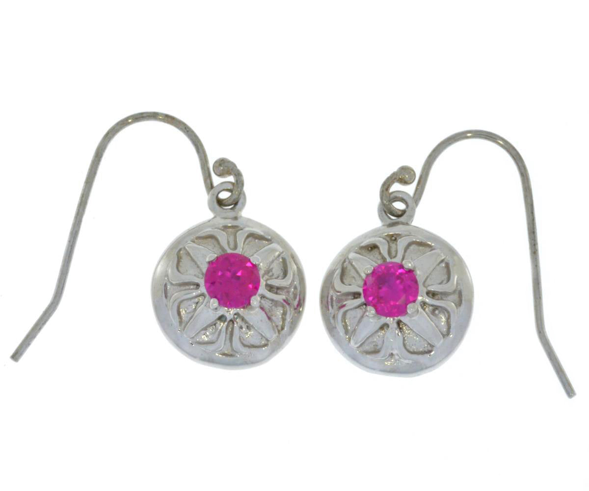 Ruby Round Dangle Earrings .925 Sterling Silver