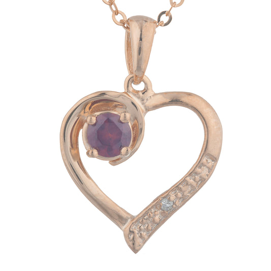 14Kt Rose Gold Plated Garnet & Diamond Heart Pendant