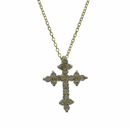 14Kt Gold 0.38 Ct Genuine Natural Diamond Cross Pendant Necklace