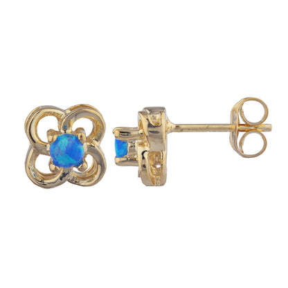 14Kt Gold Blue Opal Love Knot Stud Earrings