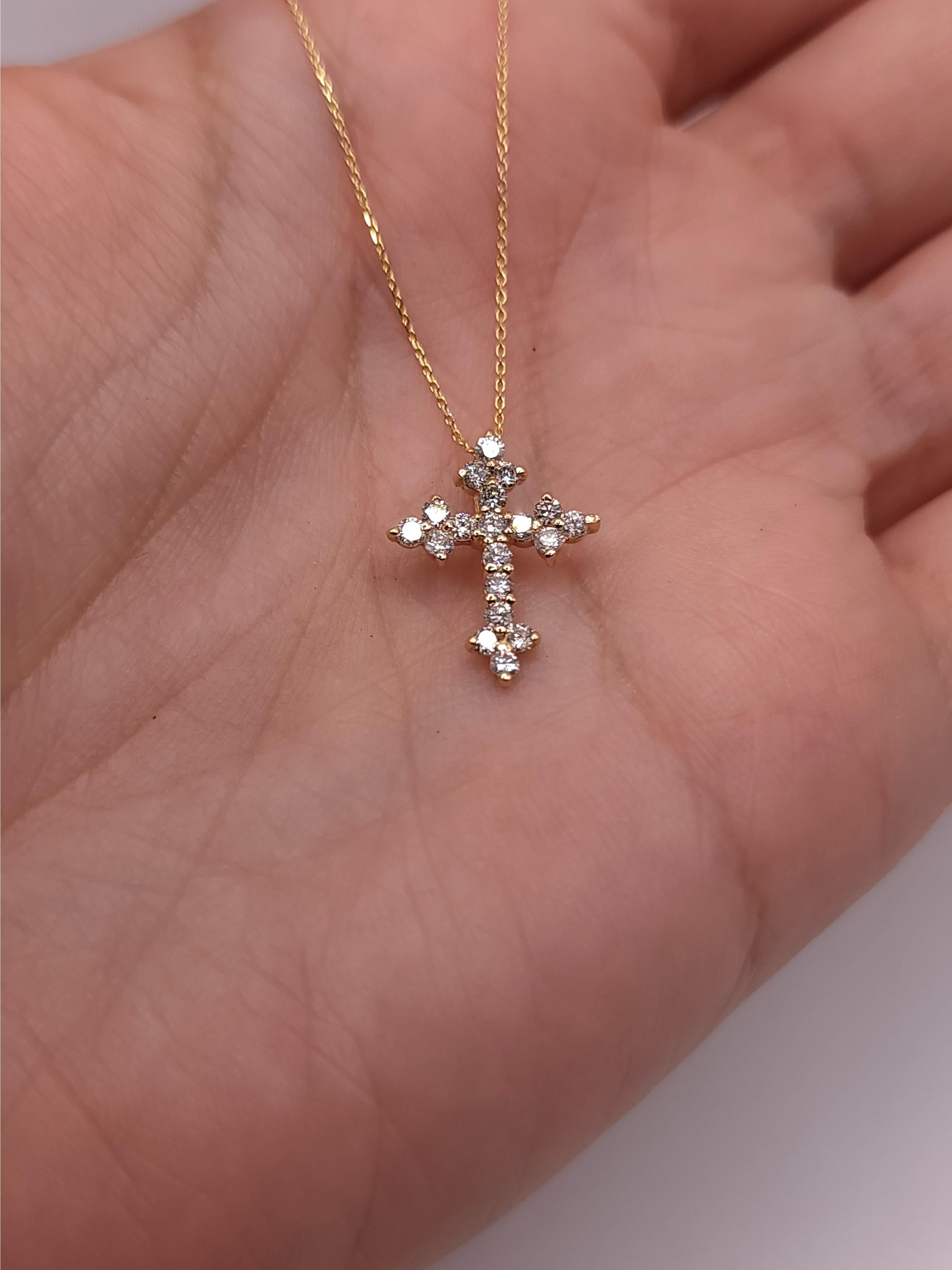 14Kt Gold 0.38 Ct Genuine Natural Diamond Cross Pendant Necklace