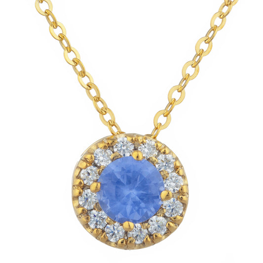 14Kt Gold 0.50 Ct Tanzanite Halo Design Pendant Necklace