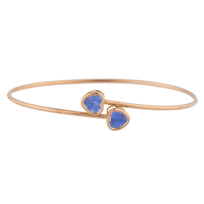 14Kt Gold Tanzanite Heart Bezel Bangle Bracelet