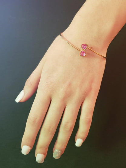 14Kt Gold Pink Sapphire Heart Bezel Bangle Bracelet