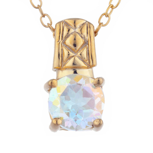 14Kt Yellow Gold Plated Natural Mercury Mist Mystic Topaz Round Design Pendant