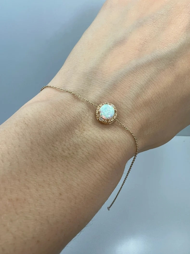14Kt Gold Opal & Diamond Round Bracelet