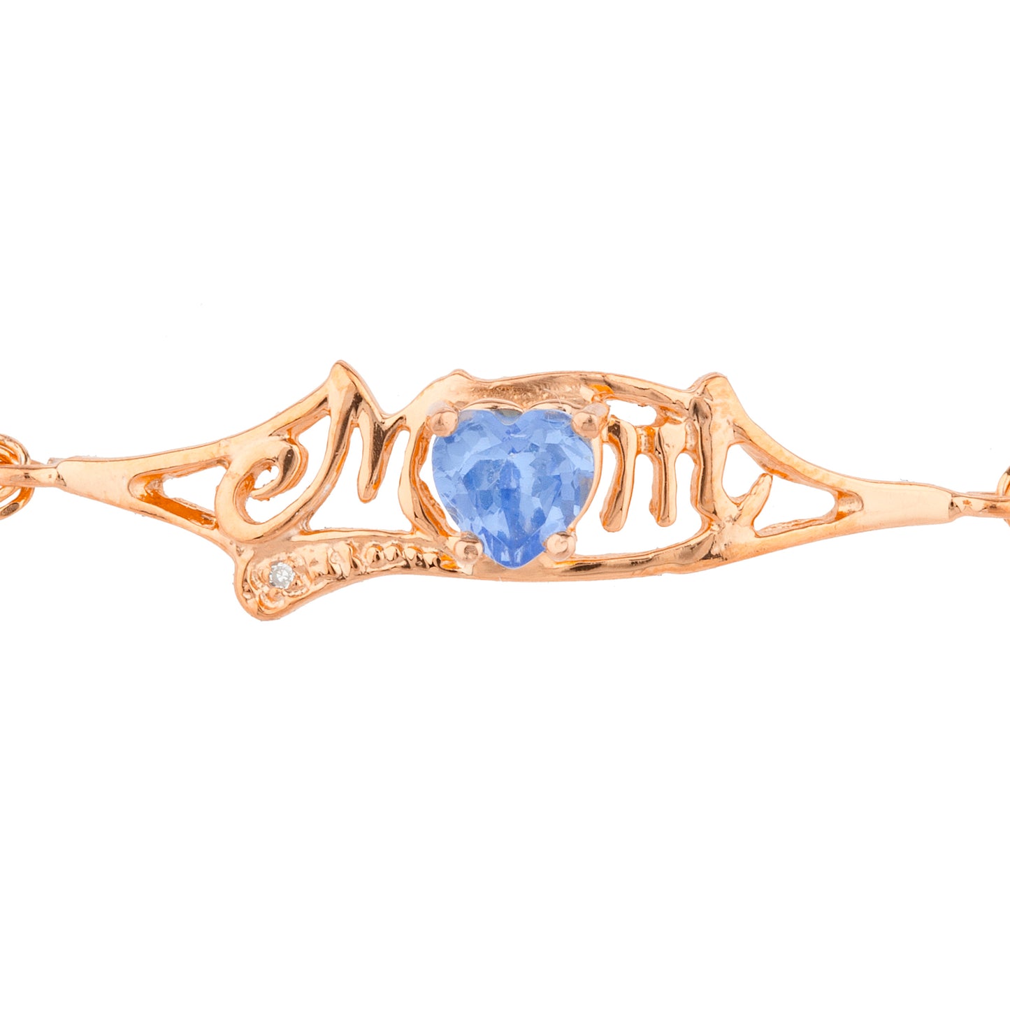 Tanzanite & Diamond Heart Mom Bracelet 14Kt Rose Gold Plated Over .925 Sterling Silver