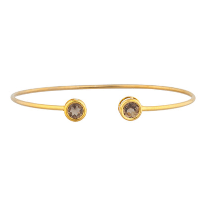 14Kt Yellow Gold Plated Genuine Smoky Topaz Round Bezel Bangle Bracelet