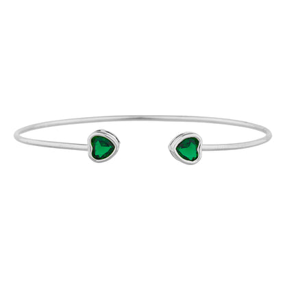 2 Ct Emerald Heart Bezel Bangle Bracelet .925 Sterling Silver