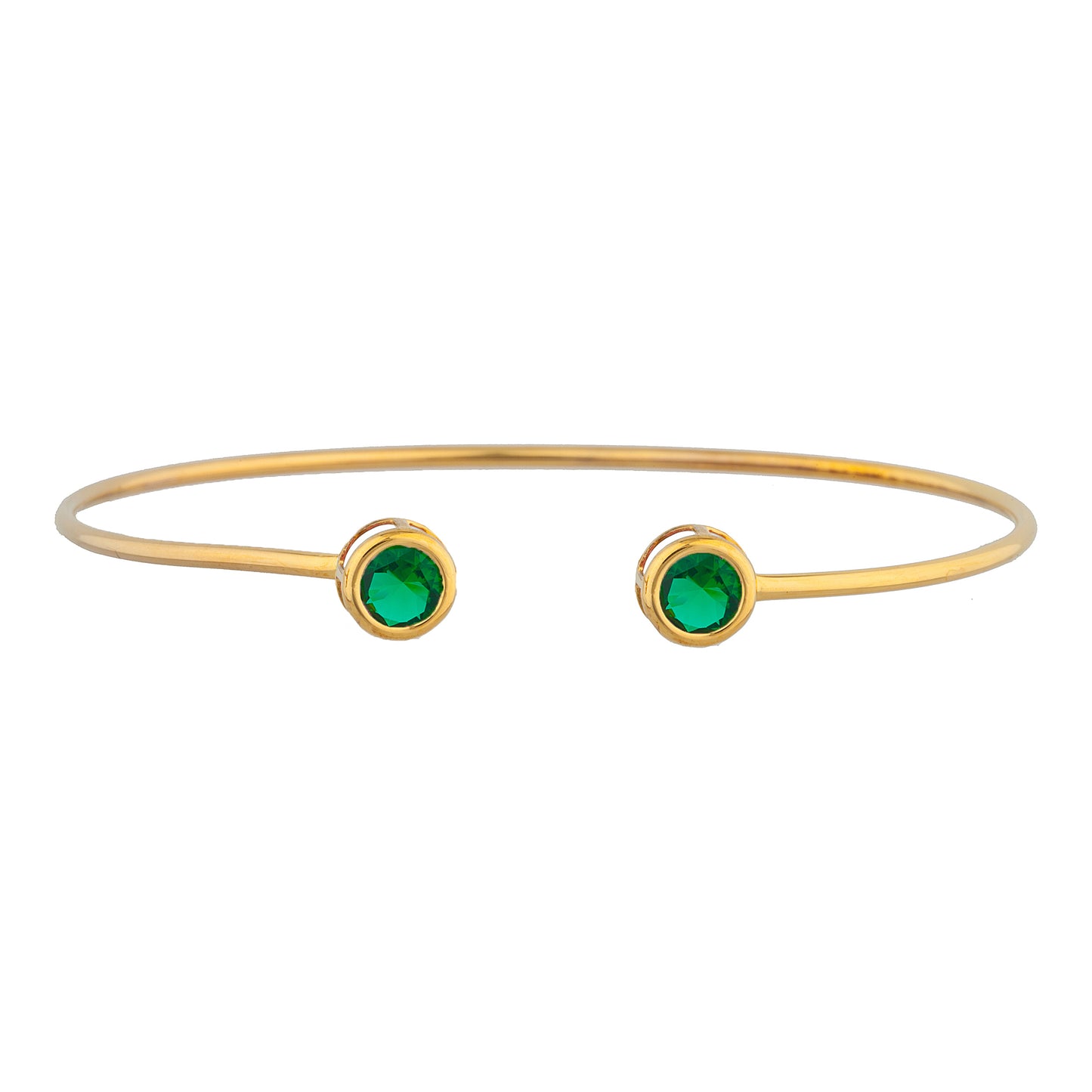 14Kt Yellow Gold Plated Emerald Round Bezel Bangle Bracelet