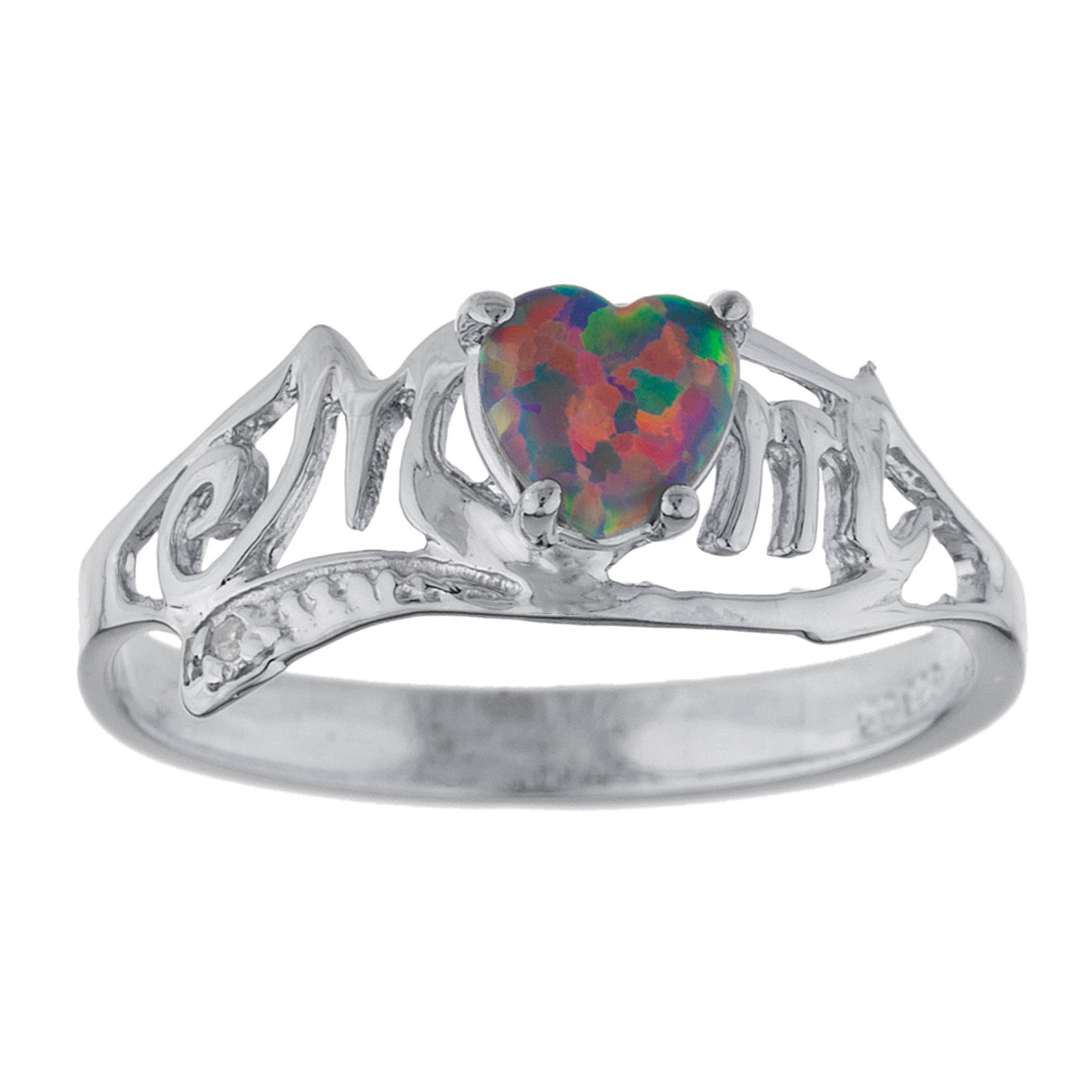 14Kt Gold Black Opal & Diamond Heart Mom Ring