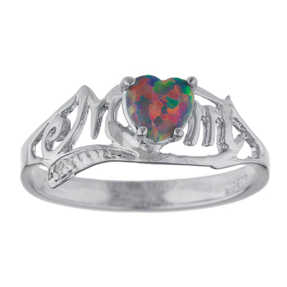 14Kt Gold Black Opal & Diamond Heart Mom Ring