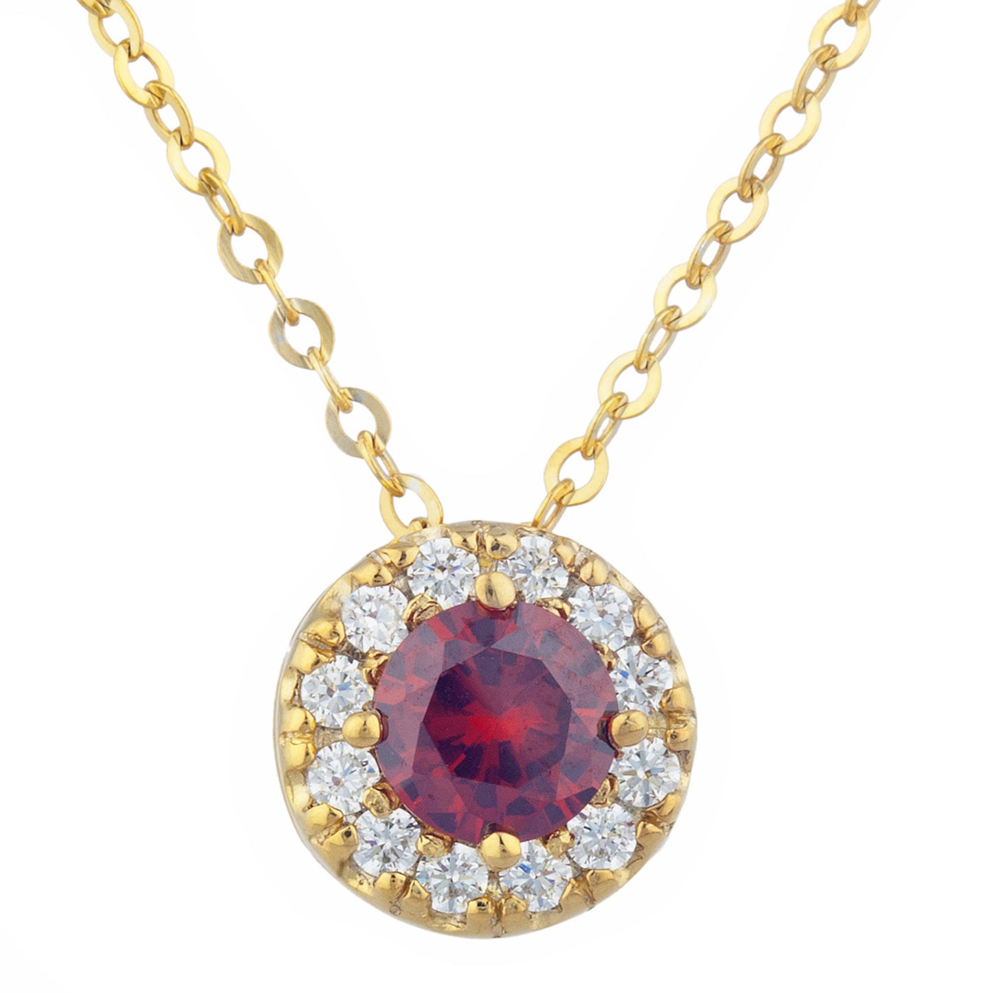 14Kt Gold 0.50 Ct Garnet Halo Design Pendant Necklace