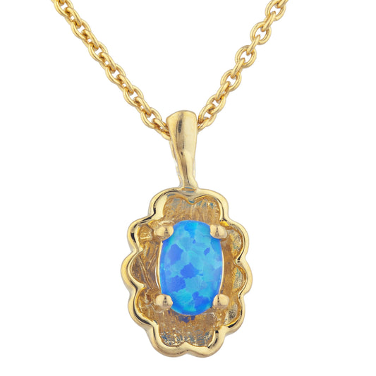 14Kt Yellow Gold Plated Blue Opal Oval Design Pendant