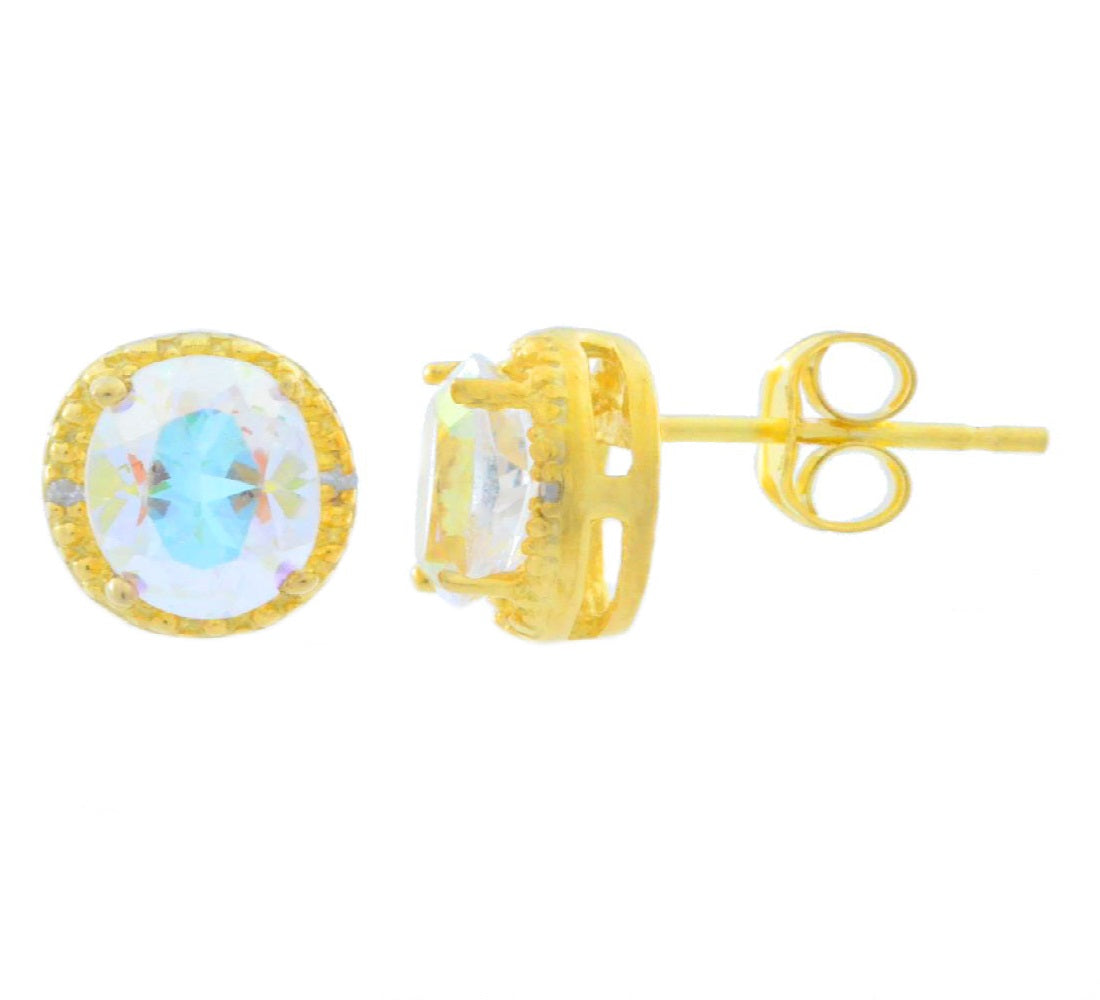 2 Ct Natural Mercury Mist Mystic Topaz & Diamond Round Stud Earrings 14Kt Yellow Gold