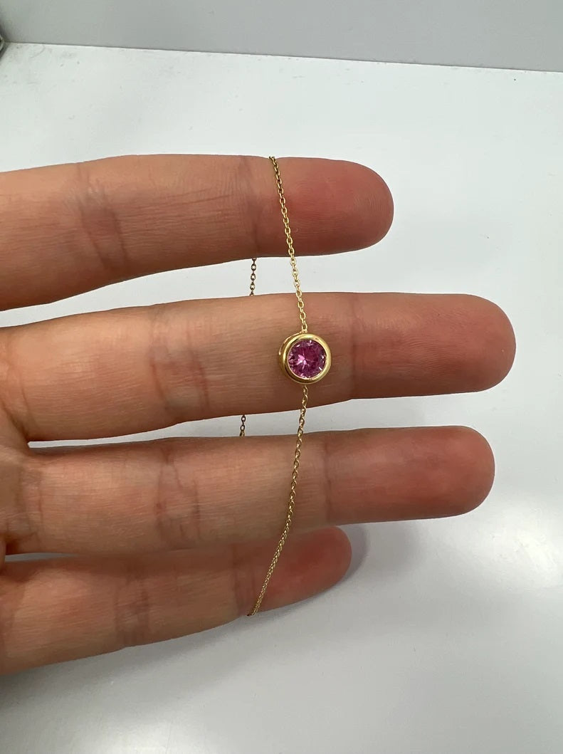 14Kt Gold Pink Sapphire Bezel Bracelet