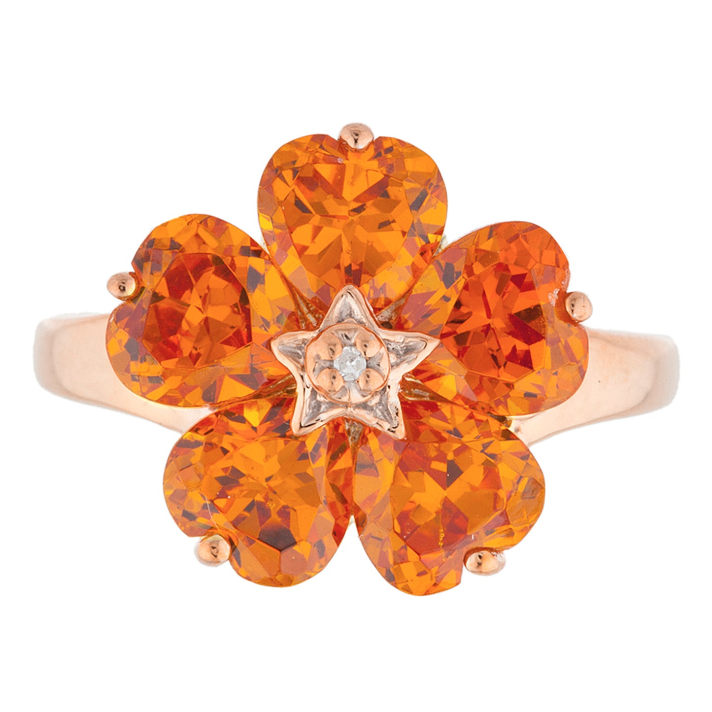 14Kt Gold Orange Citrine & Diamond Heart Flower Design Ring