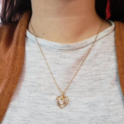 14Kt Gold Zirconia Heart Design Pendant Necklace