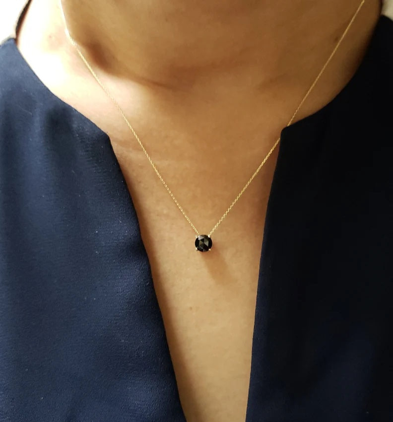 14Kt Gold 0.60 Ct Rose Cut Black Diamond Solitaire Pendant Necklace
