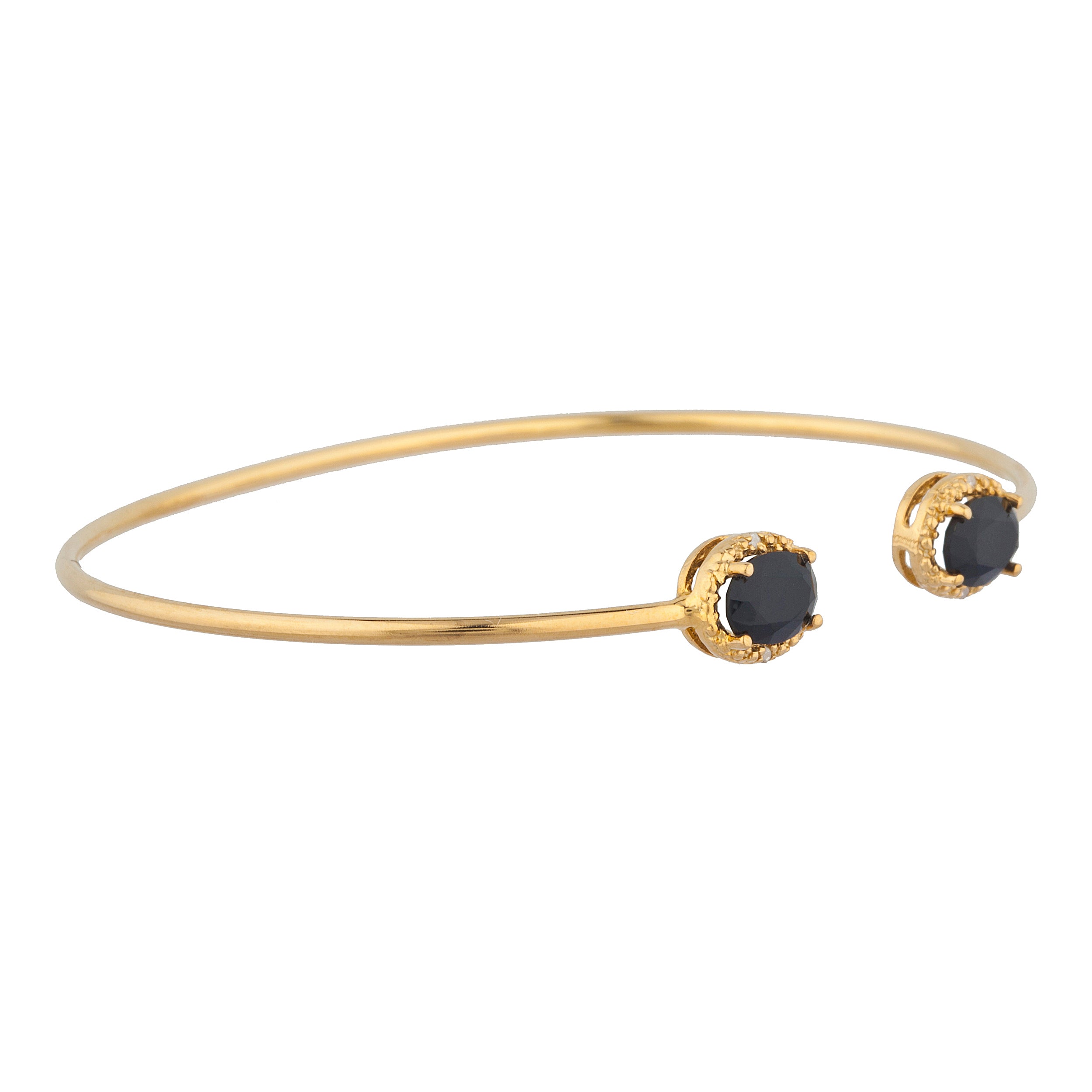 14Kt Gold Genuine Black Onyx & Diamond Oval Bangle Bracelet