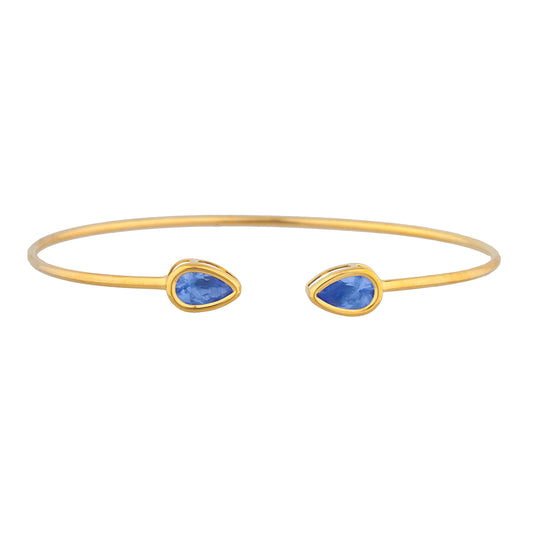 14Kt Yellow Gold Plated Tanzanite Pear Bezel Bangle Bracelet