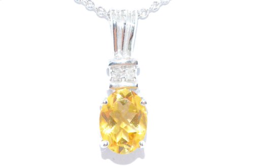 1 Carat Citrine Oval Diamond Pendant .925 Sterling Silver Rhodium Finish