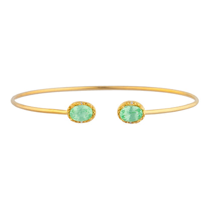 14Kt Gold Green Sapphire & Diamond Oval Bangle Bracelet