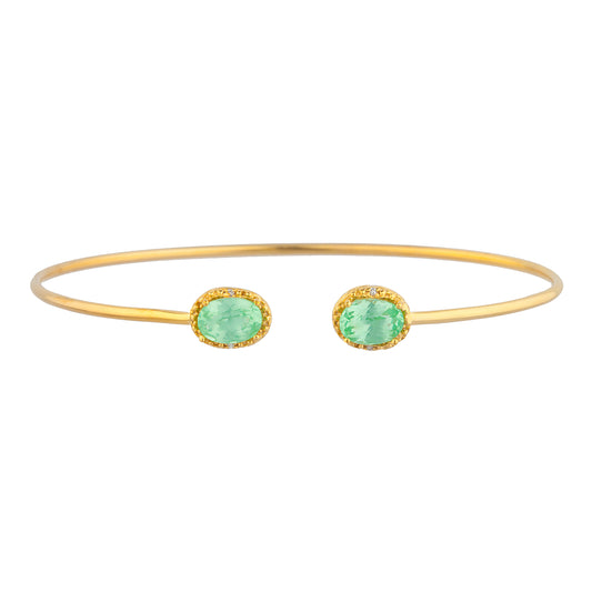 14Kt Gold Green Sapphire & Diamond Oval Bangle Bracelet